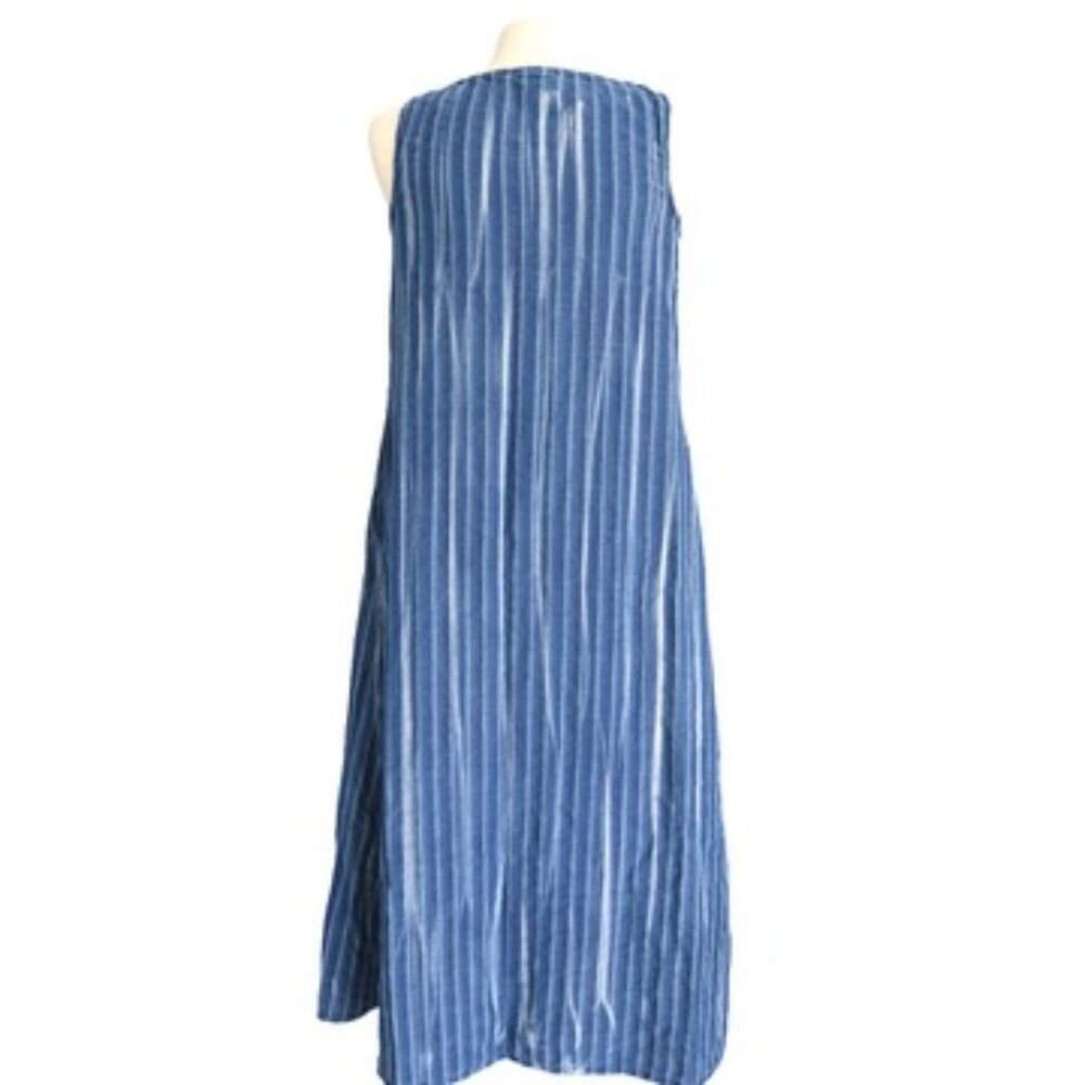 Pure Jill Indigo Dress S Petite Blue Striped Minimalist Chambray Denim Midi - Picture 3 of 10